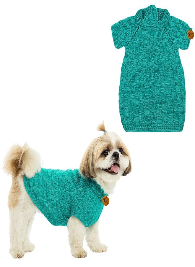 Sage Square Hand Knitted Woolen Dog Sweater for Shih Tzu | Cozy Winter Wear | Soft Stretchable Thermal | Cold Weather Handmade Pet Clothing | Comfortable & Stylish Dog Outfit | Knit Jumper | Green - Image 1